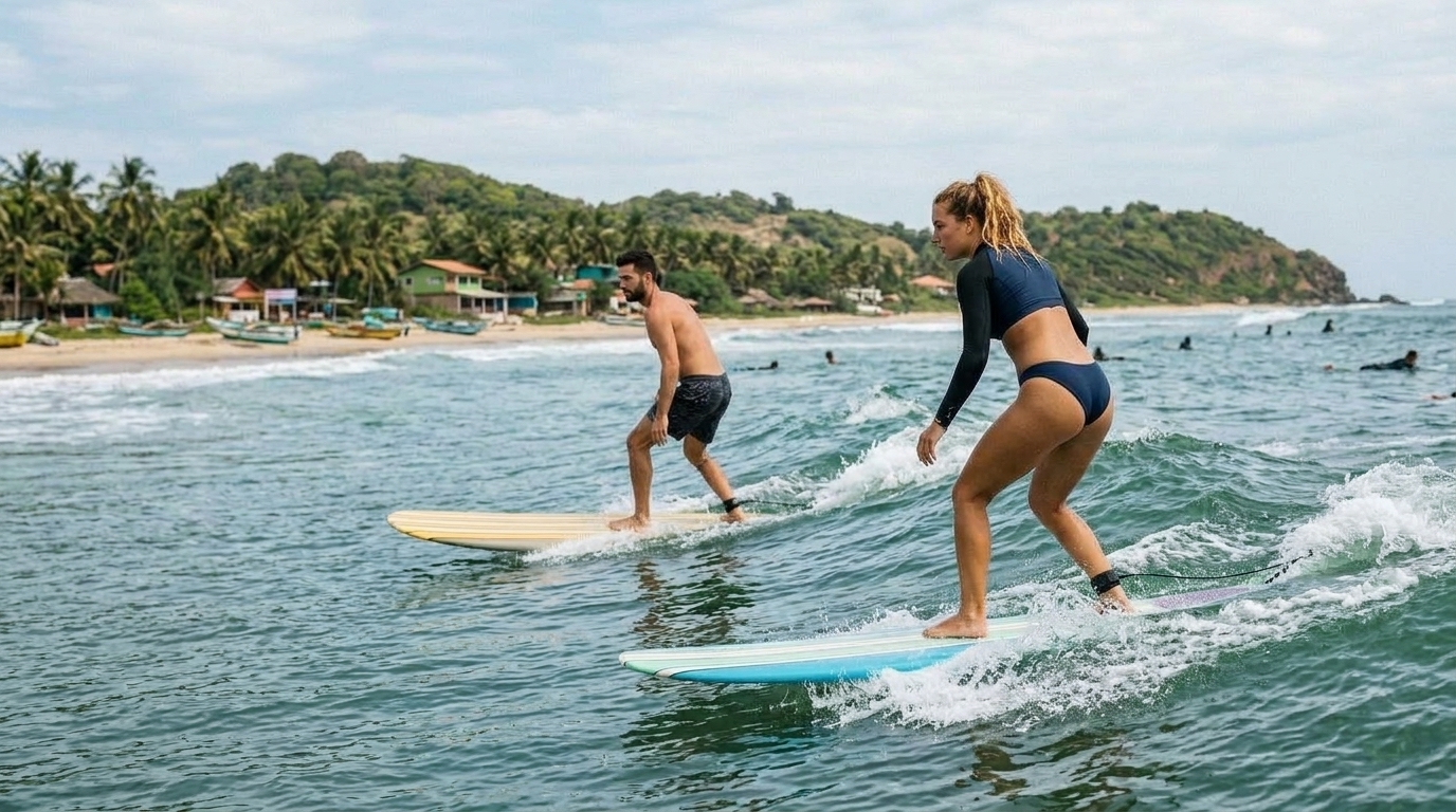 Couple surfing_in_Mirissa ceyglow tours