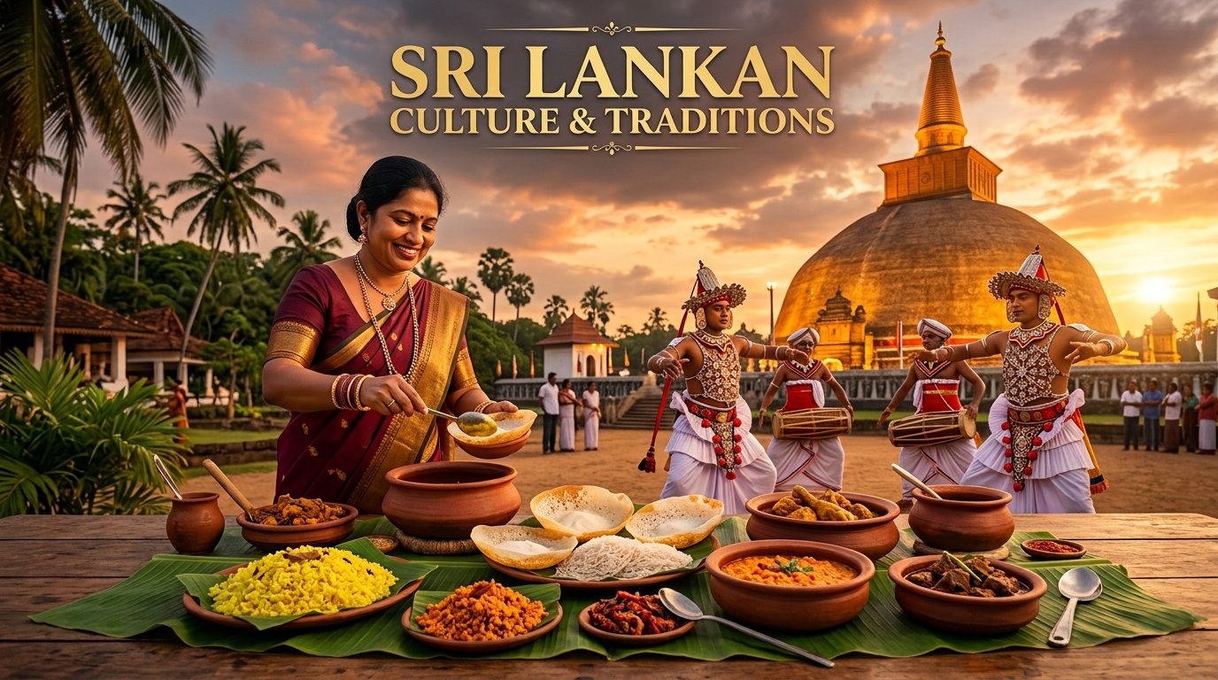 Sri Lankan culture: Woman serving traditional food during a cultural tour