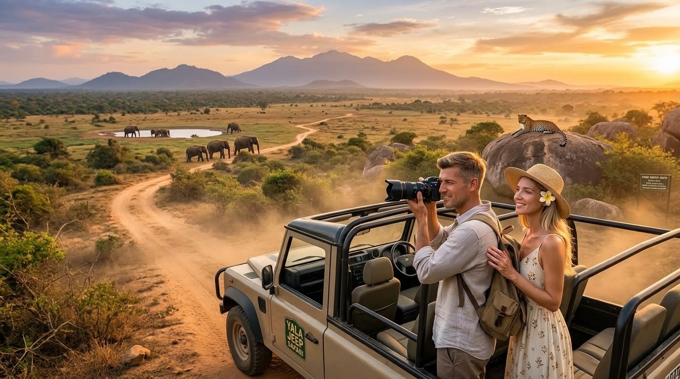 couple jeep safari in yala sri lanka